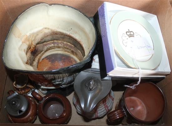 Castleford-type relief-moulded jug & small collection of Doulton stoneware etc